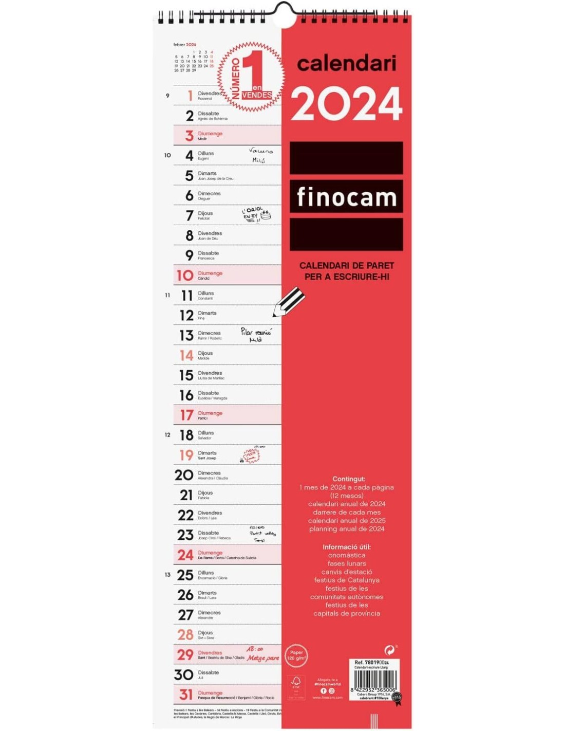 CALENDARIO PARED ESCRIBIR LARGO 2024 CAT FINOCAM LIQUIDACI