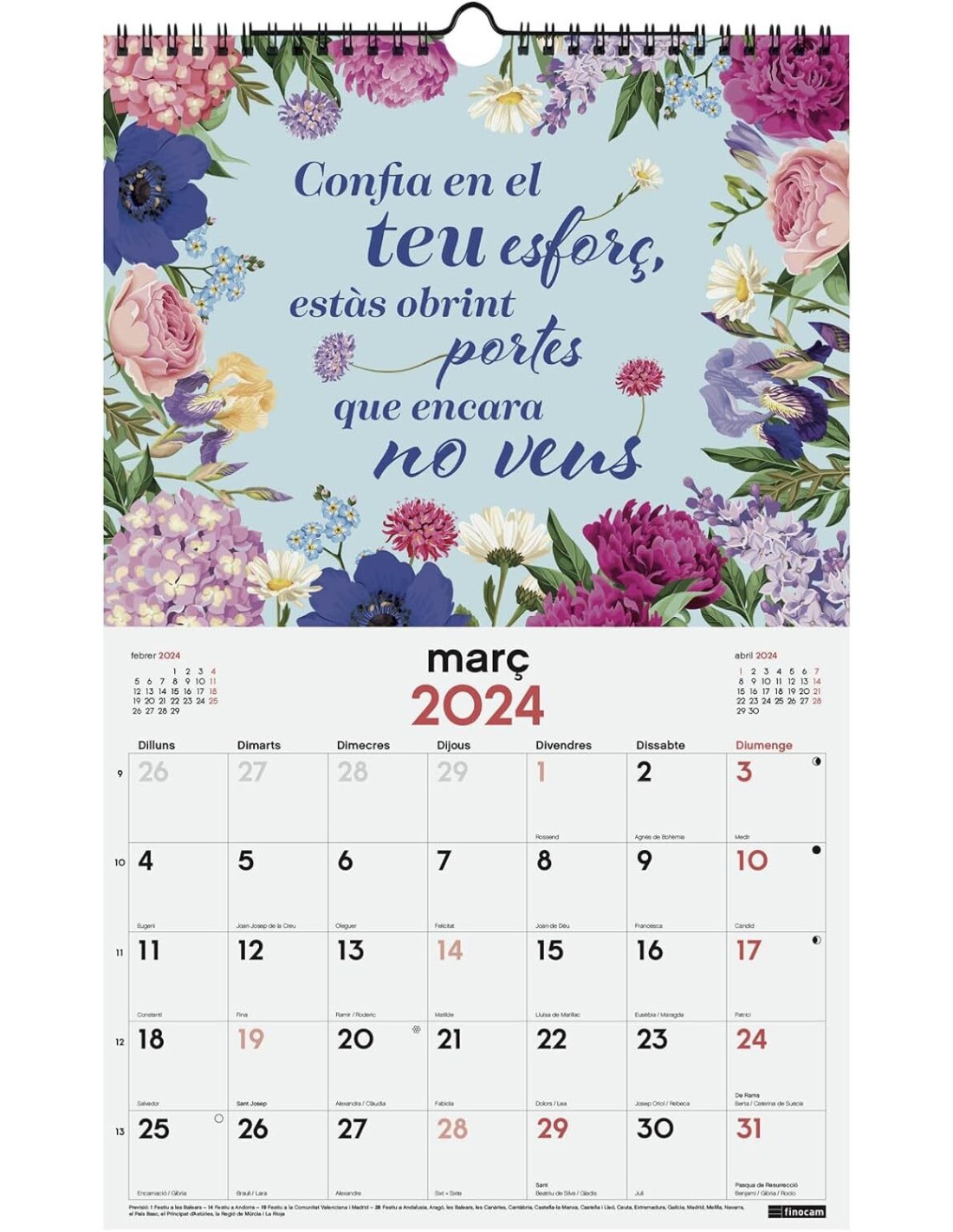 CALENDARIO PARED ESP ESCR FRASES 2024 CAT FINOCAM LIQUIDACI