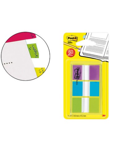 BANDERITAS SEPARADORAS POST-IT CON FUNDA DE 3 COLORES X 20