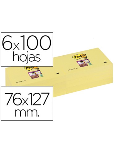 BLOC DE NOTAS ADHESIVAS POST-IT 76X127MM CON 12 BLOCS AMARIL