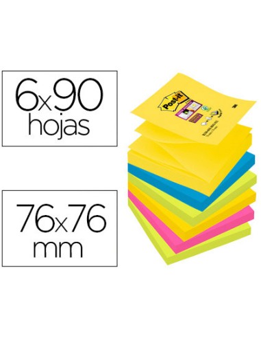 BLOC DE NOTAS ADHESIVAS POST-IT 76X76MM CON 90 HOJAS 6 BLOQU