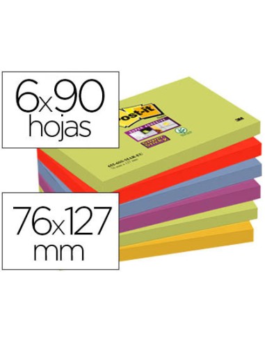 BLOC DE NOTAS ADHESIVAS POST-IT 76X127MM 90 HOJAS PACK 6