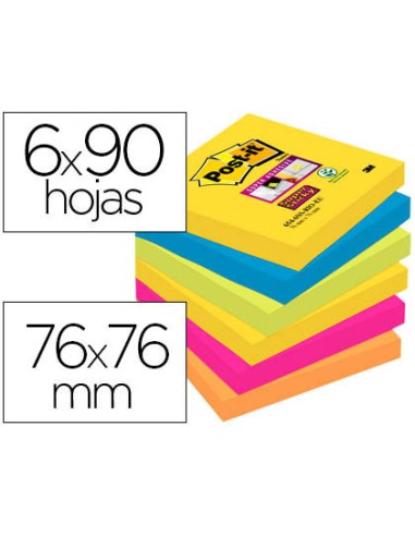 BLOC DE NOTAS ADHESIVAS POST-IT 76X76MM CON 90 HOJAS PACK 6