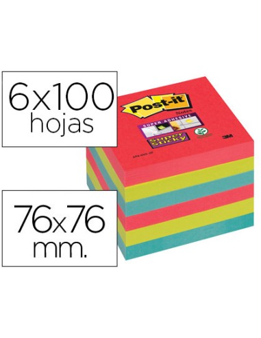 BLOC DE NOTAS ADHESIVAS POST-IT 76X76M 6 BLOQUES 100 HOJAS