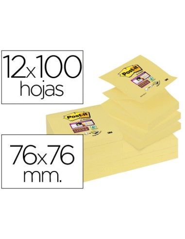 BLOC DE NOTAS ADHESIVAS POST-IT 76X76MM AMARILLO CANARIO 12U