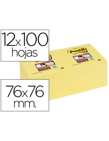 BLOC DE NOTAS ADHESIVAS 76X76MM CON 12 BLOCS AMARILLO CANARI