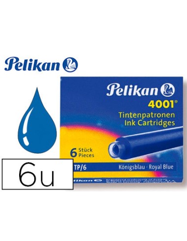 TINTA PARA PLUMAS PELIKAN AZUL 6 CARTUCHOS