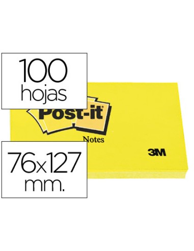 BLOC DE NOTAS ADHESIVAS POST-IT 76X127 MM 100 HOJAS AMARILLO