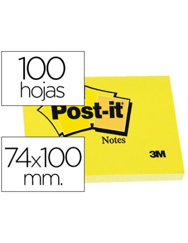 BLOC DE NOTAS ADHESIVAS POST-IT 76X102MM 100 HOJAS AMARILLO