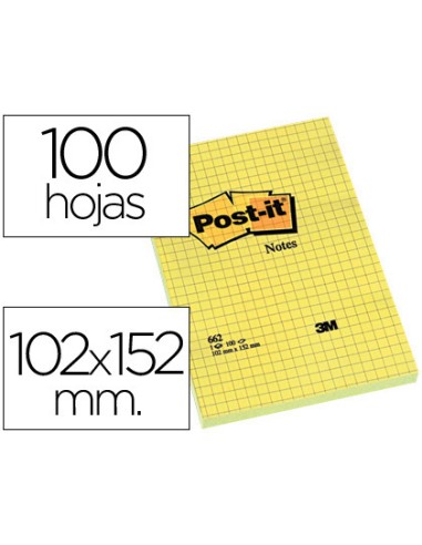 BLOC DE NOTAS ADHESIVAS POST-IT 102X152 MM CUADRICULADO