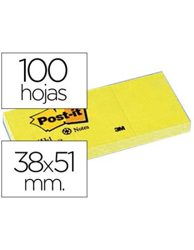 BLOC DE NOTAS ADHESIVAS POST-IT 38X51 MM 100 HOJAS AMARILLO