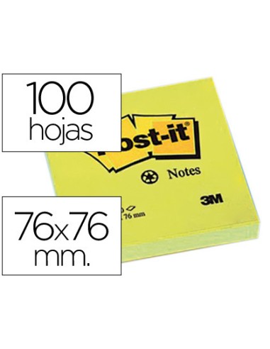 BLOC NOTAS ADHESIVAS POST-IT 76X76MM PAPEL RECICLADO AMARILL