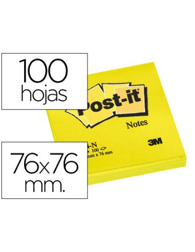 BLOC NOTAS ADHESIVAS POST-IT 76X76MM AMARILLO NEÓN 100 HOJAS