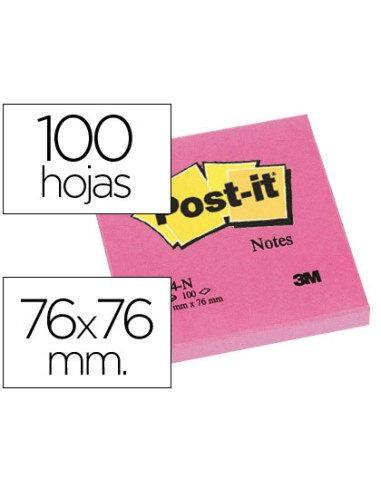 BLOC NOTAS ADHESIVAS POST-IT 76X76MM COLOR FUCSIA NEÓN 100 H