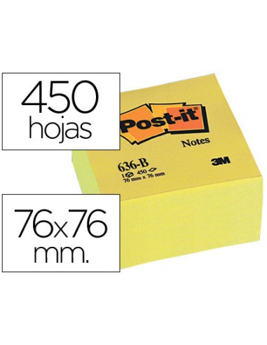 BLOC NOTAS ADHESIVAS POST-IT 76X76X45 MM AMARILLO 450 HOJAS