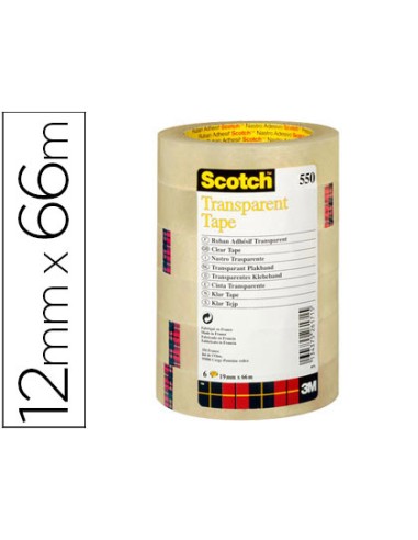 CINTA ADHESIVA SCOTCH TRANSPARENTE 12MM X 66MT PACK DE 12