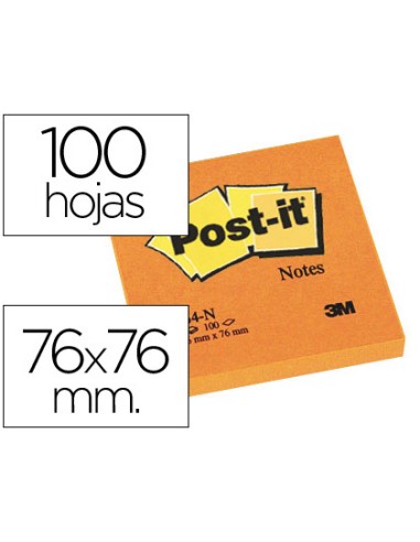 BLOC NOTAS ADHESIVAS POST-IT 76X76 MM NARANJA NEÓN 100 HOJAS