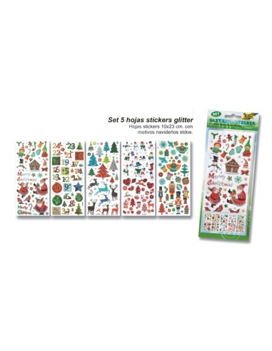 BLISTER 5 HOJAS DE STICKERS NAVIDAD. FOLIA