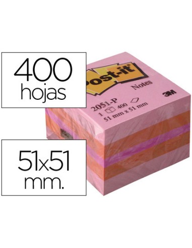 BLOC NOTAS ADHESIVAS POST-IT 51X51 MM MINICUB COLOR ROSA