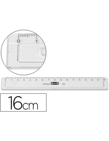 REGLA M+R 16 CM PLÁSTICO TRANSPARENTE CON BISEL