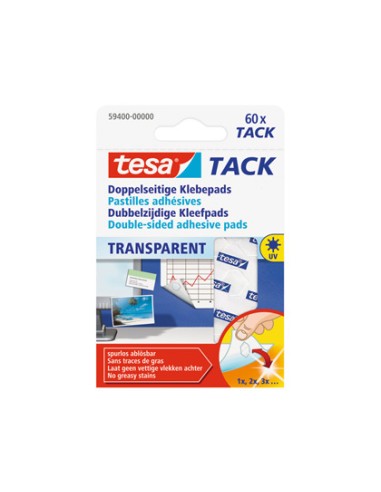 TACKS AUTOADHESIVOS DOBLECARA TRANSPARENTES TESA 60 UNIDADES