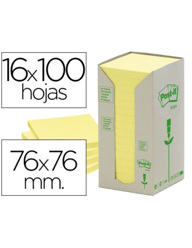 BLOC DE NOTAS ADHESIVAS16 BLOCS DE 100 HOJAS 76X76mm POST-IT