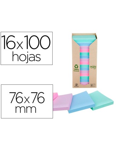 BLOC DE NOTAS ADHESIVAS POST-IT16 BLOCS DE 100 FULLS 76X76mm