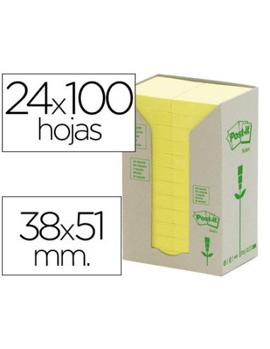 BLOC DE NOTAS ADHESIVAS POST-IT24 BLOCS DE 100 HOJAS 38x51mm