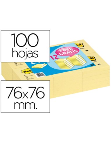 BLOC DE NOTAS ADHESIVAS POST-IT 36BLOCS DE 100FULLES 76x76mm