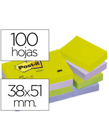 BLOC DE NOTAS ADHESIVAS POST-IT C.INTENSOS 38x51mm. 12UD