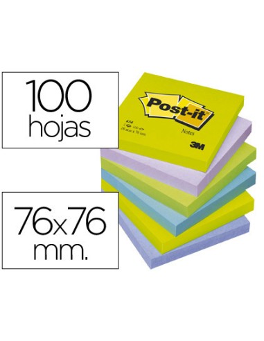 NOTAS ADHESIVAS POST-IT C.INTENSOS 6BLOCSX 100HOJAS X38x51mm