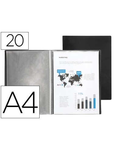 CARPETA 20 FUNDAS DIN A4 PP NEGRA LIDERPAPEL