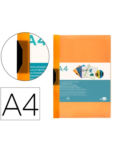 CARPETA DOSSIER PINZA LATERAL A4 NARANJA 30H LIDERPAPEL