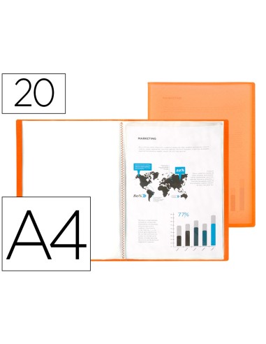 CARPETA 20 FUNDAS PP A4 NARANJA TRANSLUCIDO LIDERPAPEL