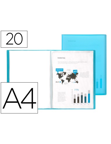 CARPETA 20 FUNDAS PP A4 AZUL TRANSLUCIDO LIDERPAPEL