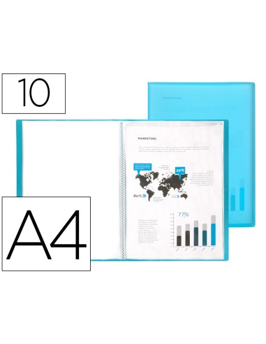 CARPETA 10 FUNDAS DIN A4 PP AZUL TRANSLUCIDO LIDERPAPEL