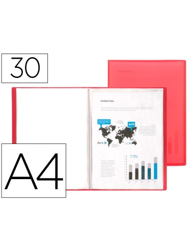 CARPETA 30 FUNDAS PP DIN A4 ROJO TRANSLUCIDO LIDERPAPEL