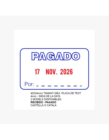 SELLO CON TEXTO "PAGADO" + FECHADOR TRODAT 4750 MONOCOLOR.