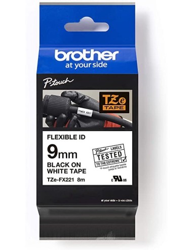 CINTA BROTHER LAMINADA 9mm FLEXIBLE NEGRE SOBRE BLANC 8m