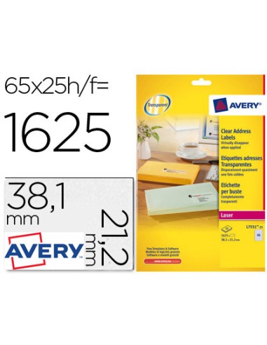 ETIQUETAS ADHES AVERY TRANSPARENTE A4 38,1x21,2 mm P.25