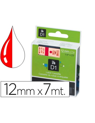 CINTA DYMO DE COLOR ROJO-BLANCO 12mmx7mt d1