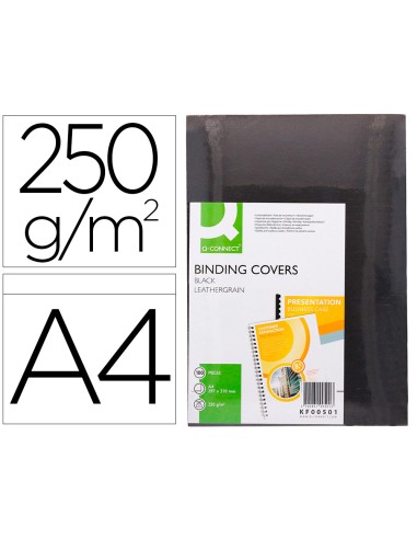 TAPA ENCUADERNAR A4 NEGRO SIMIL PIEL P100 Q-CONNECT 250GR