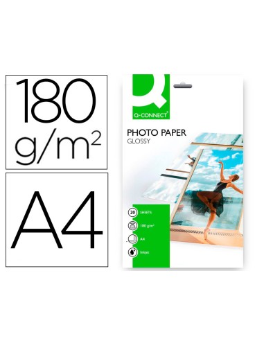 PAPEL FOTOGRAFICO 180GR GLOSSY A4 PARA INKJET 20H Q-CONNECT