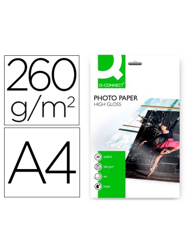 PAPEL FOTOGRAFICO GLOSSY A4 260GR INKJET 20H Q-CONNECT