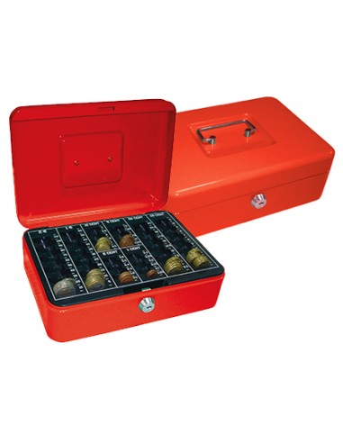 CAJA DE CAUDALES Q-CONNECT ROJA CON PORTAMONEDAS Y BILLETES