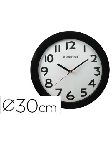 RELOJ Q-CONNECT DE PARED PLÁSTICO REDONDO 30 CM NEGRO