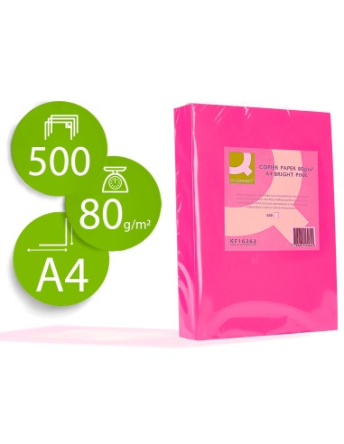 PAPEL COLOR ROSA INTENSO 80GR DIN A4 500H Q-CONNECT