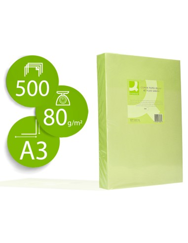 PAPEL COLOR VERDE NEON 80GR DIN A3 P.500 Q-CONNECT