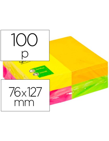 BLOC DE NOTAS ADHESIVAS Q-CONNECT 125X75 MM P.12 BLOCS FLUOR