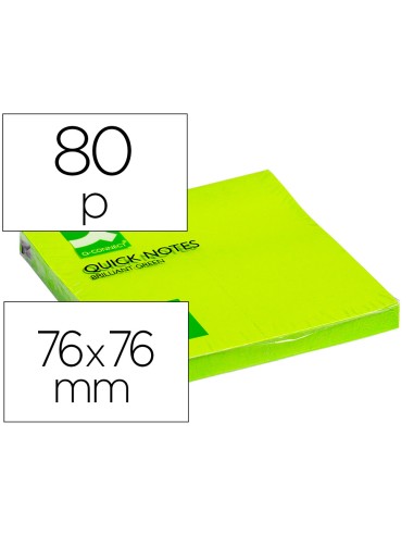 BLOC NOTAS ADHESIVAS Q-CONNECT VERDE NEÓN 80 HOJAS 75X75 MM